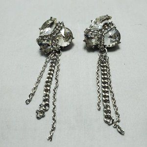 Isaac Mizrahi multi shape rhinestone cluster chain fringe silver earring